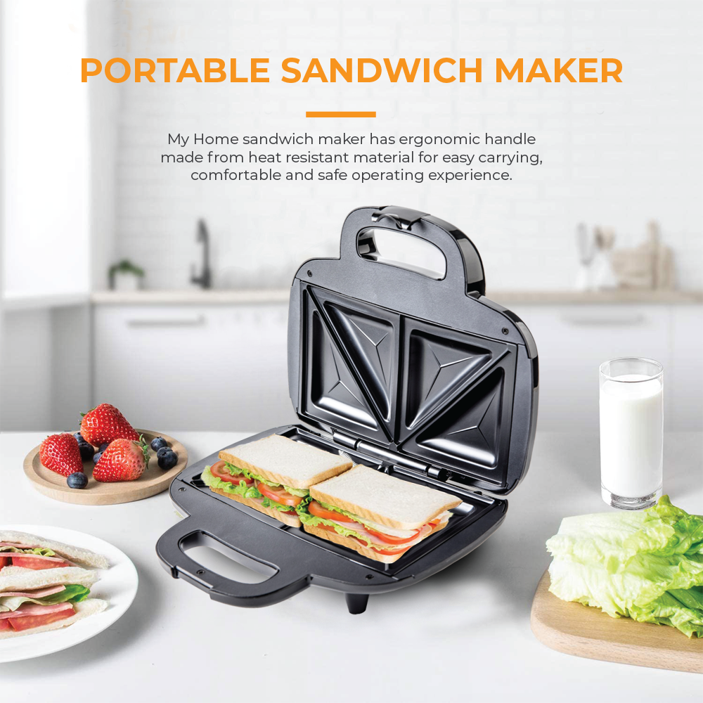 MyHome Sandwich Maker, LED Indicator Lights, Cool Touch Handle, Anti-Skid Feet, Black